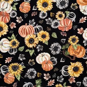 Sunflower Pumpkin Fall Harvest by Hi-Fashion Fabrics - 1/2 Yard - Leaves